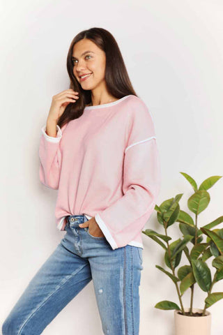 Angel Wings Contrast Detail Dropped Shoulder Knit Top Trendsi