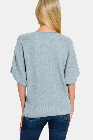 Zenana V-Neck Short Sleeve Dolman Sweater Trendsi