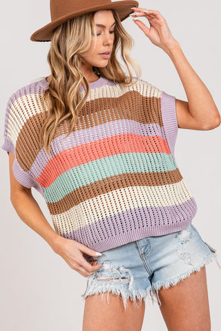 SAGE + FIG Color Block Striped Crochet Sweater Trendsi