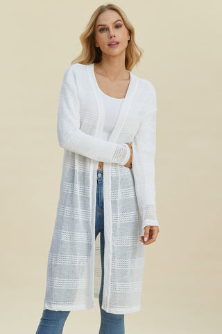 Double Take Full Size Open Front Longline Cardigan Trendsi