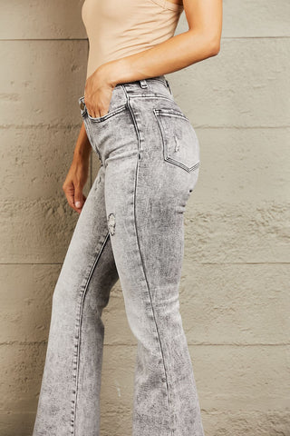 BAYEAS High Waisted Acid Wash Flare Jeans Trendsi