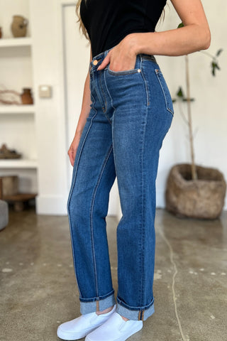 Judy Blue Full Size High Waist Front Seam Detail Straight Jeans Trendsi