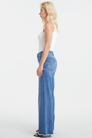 BAYEAS Full Size High Waist Button-Fly Raw Hem Wide Leg Jeans Trendsi