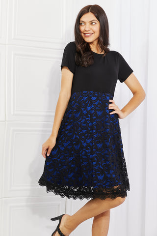 Yelete Full Size Contrasting Lace Midi Dress Trendsi