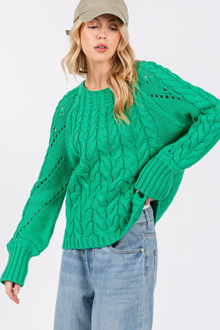 SAGE + FIG Cable-Knit Long Sleeve Sweater Trendsi