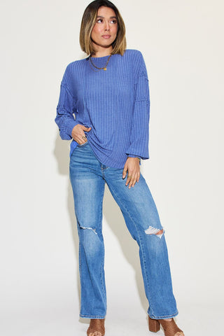 Basic Bae Full Size Ribbed Round Neck Long Sleeve T-Shirt Trendsi