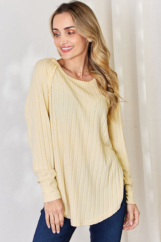 Basic Bae Full Size Ribbed Round Neck Slit T-Shirt Trendsi