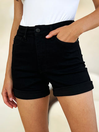 Judy Blue Full Size High Waist Tummy Control Cuffed Denim Shorts Trendsi