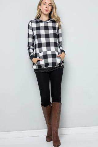 Celeste Full Size Contrast Plaid Long Sleeve Hoodie Trendsi