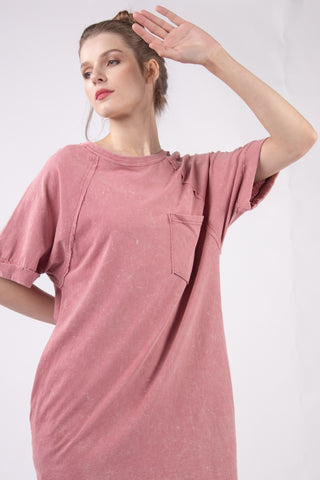 VERY J Washed Round Neck Mini Tee Dress Trendsi