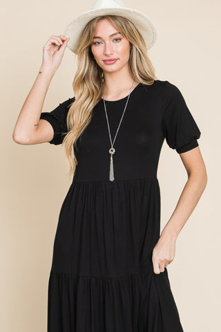 BOMBOM Short Sleeve Tiered Maxi Dress Trendsi