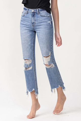 Lovervet High Rise Distressed Straight Jeans Trendsi