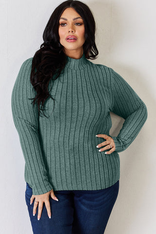 Basic Bae Full Size Ribbed Mock Neck Long Sleeve T-Shirt Trendsi