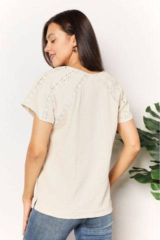 Double Take Crochet Buttoned Short Sleeves Top Trendsi