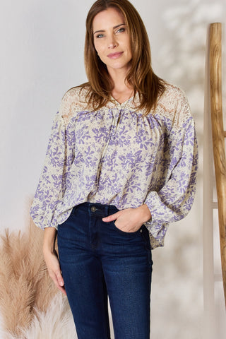 Hailey & Co Full Size Lace Detail Printed Blouse Trendsi