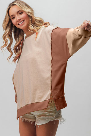 BiBi Washed Color Block Sweatshirt Trendsi