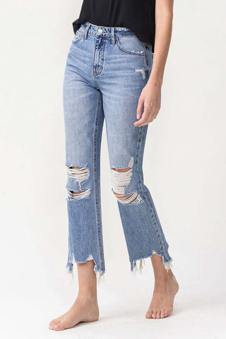 Lovervet High Rise Distressed Straight Jeans Trendsi