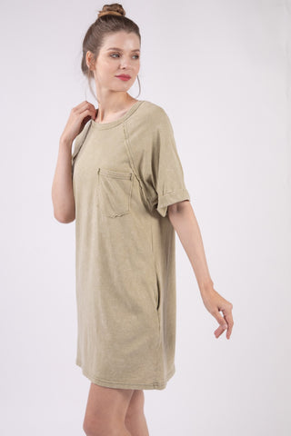 VERY J Washed Round Neck Mini Tee Dress Trendsi