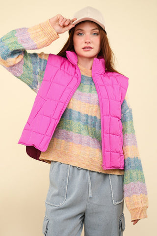 VERY J Zip Up Puffer Padded Warm Vest Trendsi