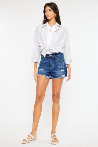 Kancan High Rise Frayed Hem Denim Shorts Trendsi