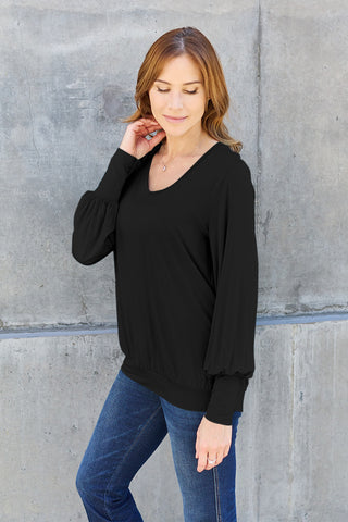 Basic Bae Full Size V-Neck Lantern Sleeve Top Trendsi