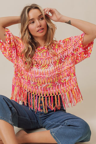 BiBi Openwork Fringed Knit Cover Up Trendsi