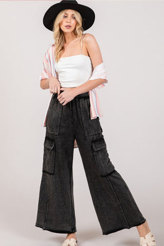 SAGE + FIG Knit Terry Mineral Wash Wide Leg Pants Trendsi