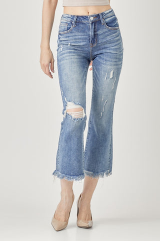 RISEN High Waist Distressed Cropped Bootcut Jeans Trendsi