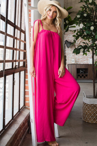 Veveret Pocketed Spaghetti Strap Wide Leg Jumpsuit Trendsi