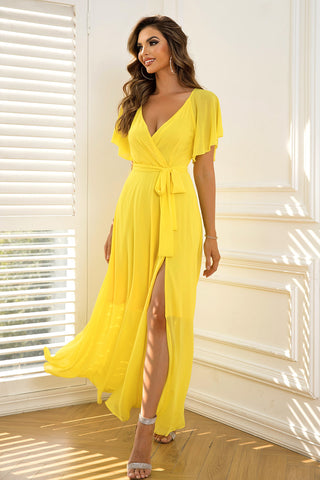 Tie Waist Flutter Sleeve Maxi Dress Trendsi