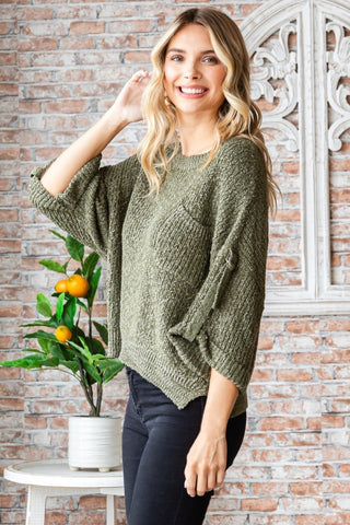 Veveret Round Neck Roll-Up Sweater Trendsi