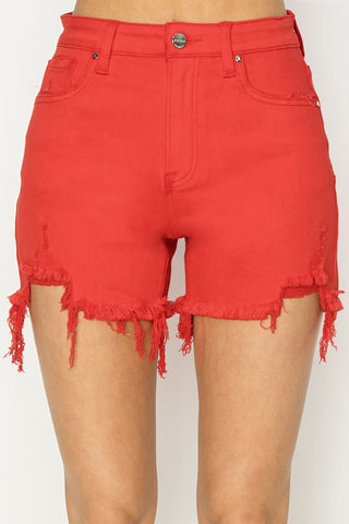 RISEN High Rise Distressed Denim Shorts Trendsi