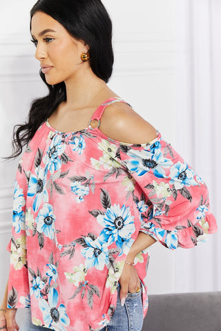 Sew In Love Full Size Fresh Take  Floral Cold-Shoulder Top Trendsi