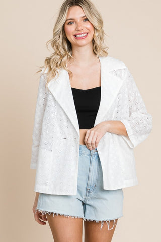 Culture Code Double Breasted Eyelet Jacket with Pockets Trendsi