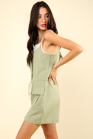 VERY J Half Button Drawstring Sleeveless Romper Trendsi