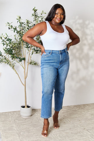 BAYEAS Full Size High Waist Straight Jeans Trendsi