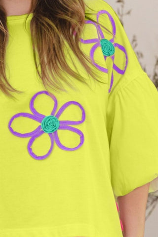 ODDI Full Size Flower Embroidery Detail T-Shirt Trendsi