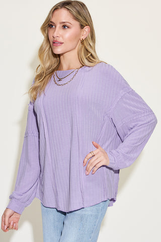 Basic Bae Full Size Ribbed Round Neck Long Sleeve T-Shirt Trendsi