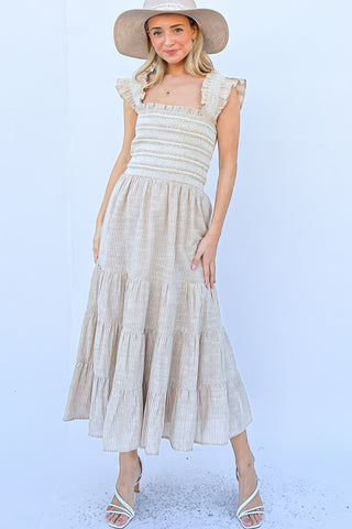 And The Why Linen Striped Ruffle Dress Trendsi