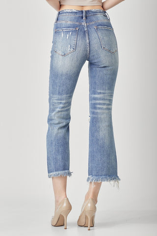 RISEN High Waist Distressed Cropped Bootcut Jeans Trendsi