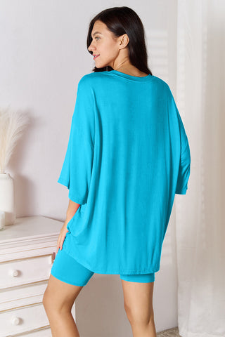 Basic Bae Full Size Soft Rayon Three-Quarter Sleeve Top and Shorts Set Trendsi