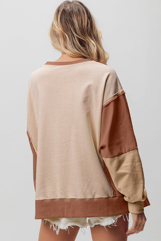 BiBi Washed Color Block Sweatshirt Trendsi