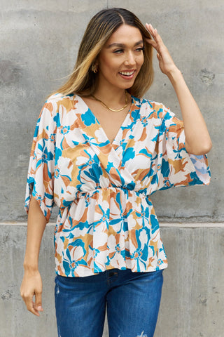 BOMBOM Floral Print Wrap Tunic Top Trendsi