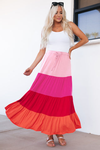 Color Block Tiered Maxi Skirt Trendsi