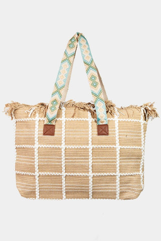 Fame Fringe Detail Checkered Tote Bag Trendsi