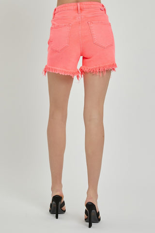 RISEN Raw Hem Asymmetrical Waist Denim Shorts Trendsi