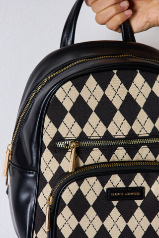 David Jones Argyle Pattern PU Leather Backpack Trendsi