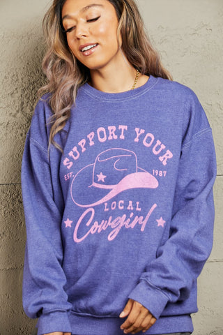 Sweet Claire "Support Your Local Cowgirl" Oversized Crewneck Sweatshirt Trendsi