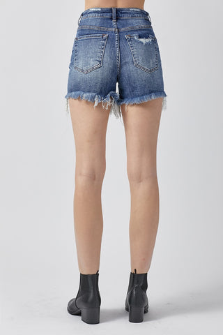 RISEN High Rise Distressed Denim Shorts Trendsi