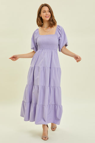 HEYSON Puff Sleeve Tiered Ruffled Poplin Dress Trendsi